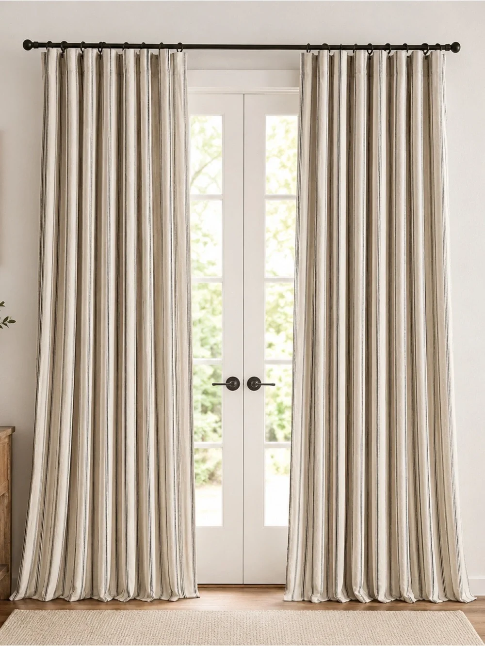 Set/2 Ballard Designs Essential Drapery Panels - 96” x 50” Black Ticking Stripe